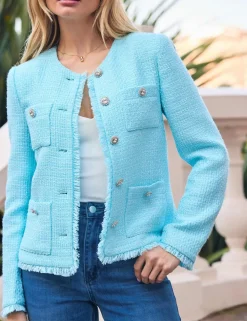 Bouclé Embellished Button Collarless Jacket