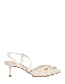 Bouclé Flower Embellished Slingback Shoes