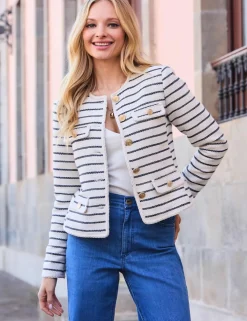 Bouclé Striped Collarless Jacket