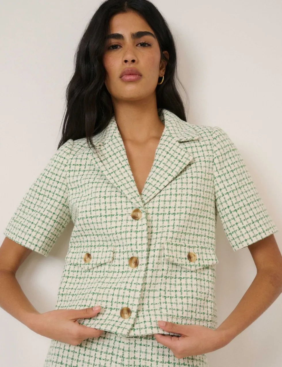 Boucle Collared Short Sleeve Jacket
