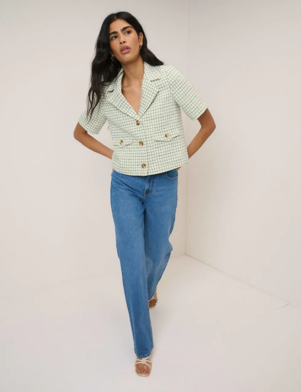 Boucle Collared Short Sleeve Jacket