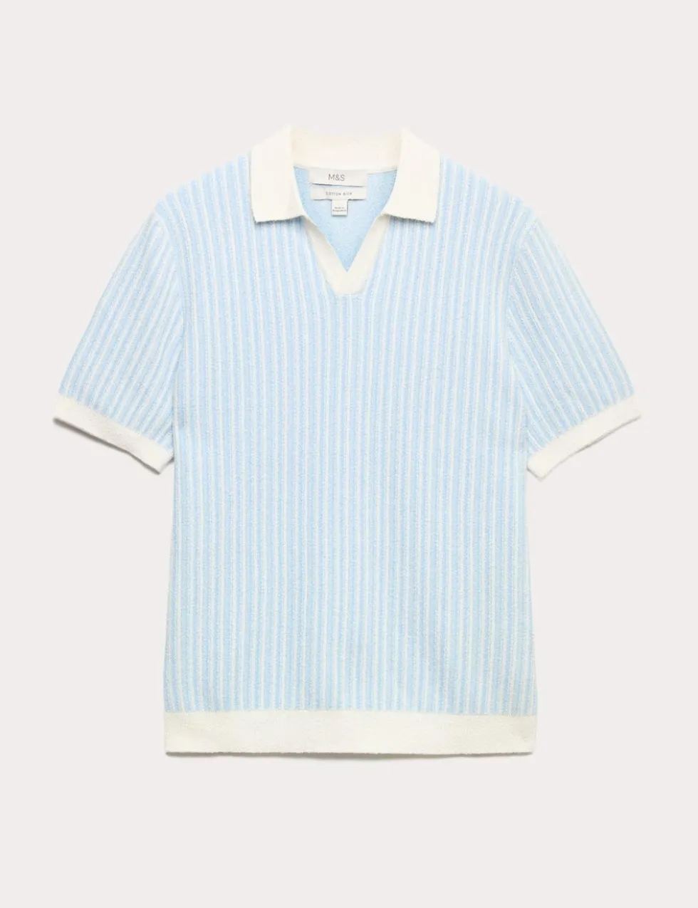 Boucle Striped Open Neck Knitted Polo Shirt