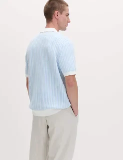 Boucle Striped Open Neck Knitted Polo Shirt