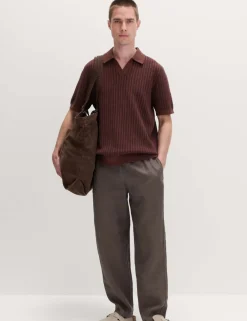 Boucle Striped Open Neck Knitted Polo Shirt