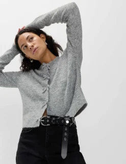 Bow Detail Cropped Cardigan With Wool