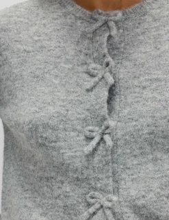 Bow Detail Cropped Cardigan With Wool