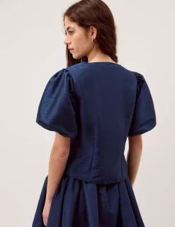 Bow Pocket Puff Sleeve Jacket