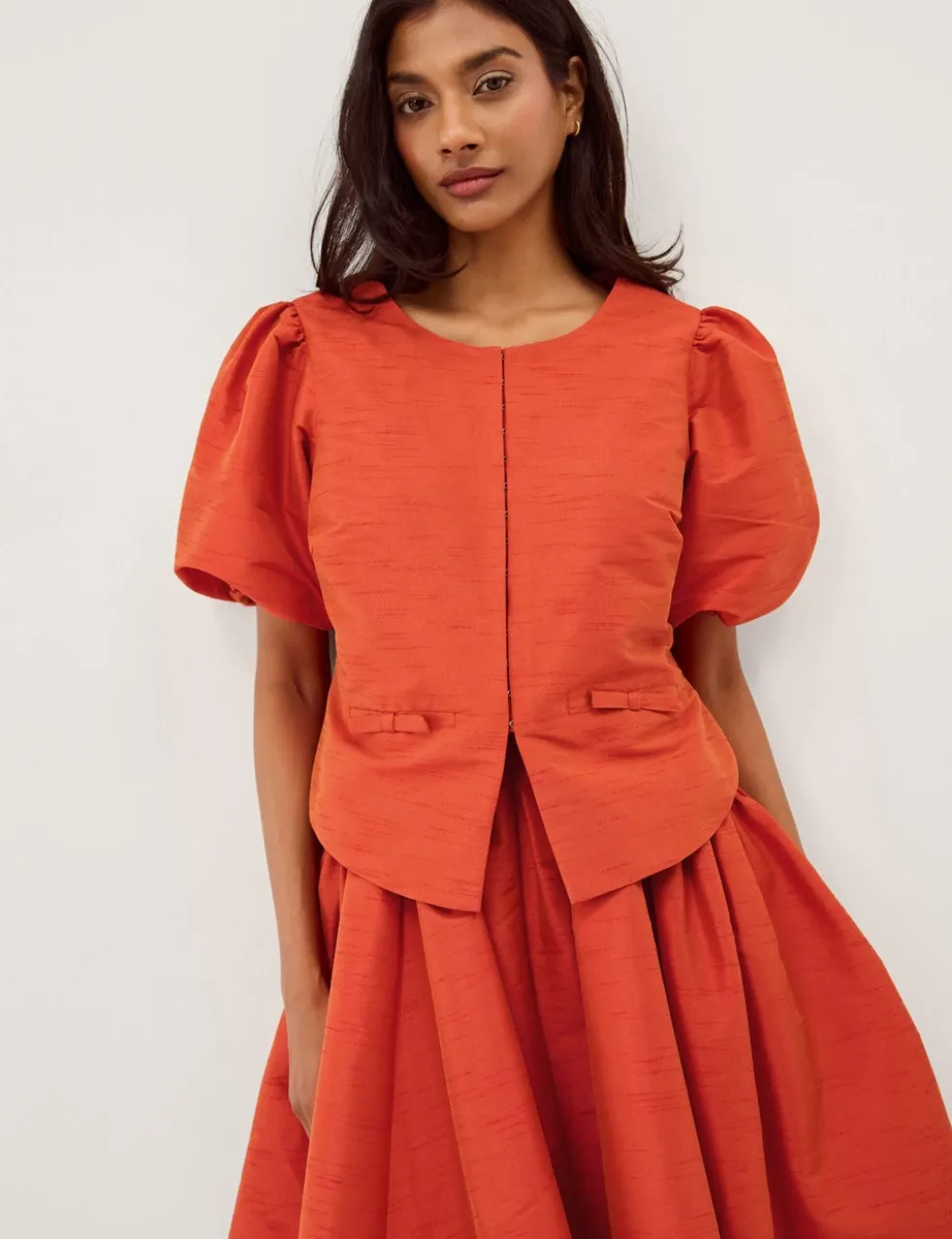 Bow Pocket Puff Sleeve Jacket