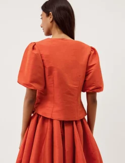 Bow Pocket Puff Sleeve Jacket