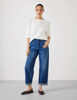 Boyfriend Mid Rise Cropped Turn Up Jeans
