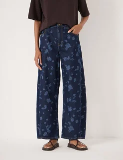 Bree Mid Rise Printed Barrel Cropped Jeans