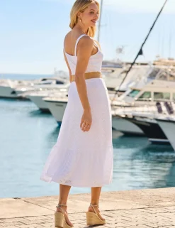 Broderie Belted Midi Waisted Dress