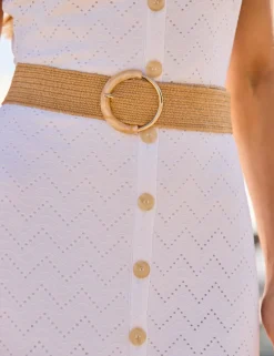 Broderie Belted Midi Waisted Dress