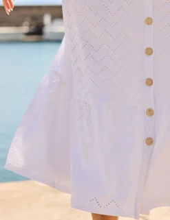 Broderie Belted Midi Waisted Dress