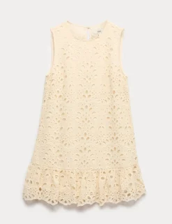 Broderie Cutwork Detail Mini Shift Dress