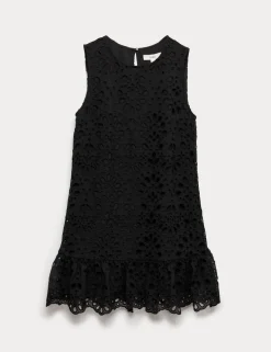 Broderie Cutwork Detail Mini Shift Dress
