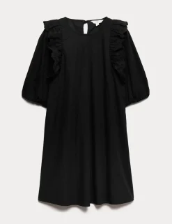 Broderie Frill Sleeve Mini Relaxed Dress