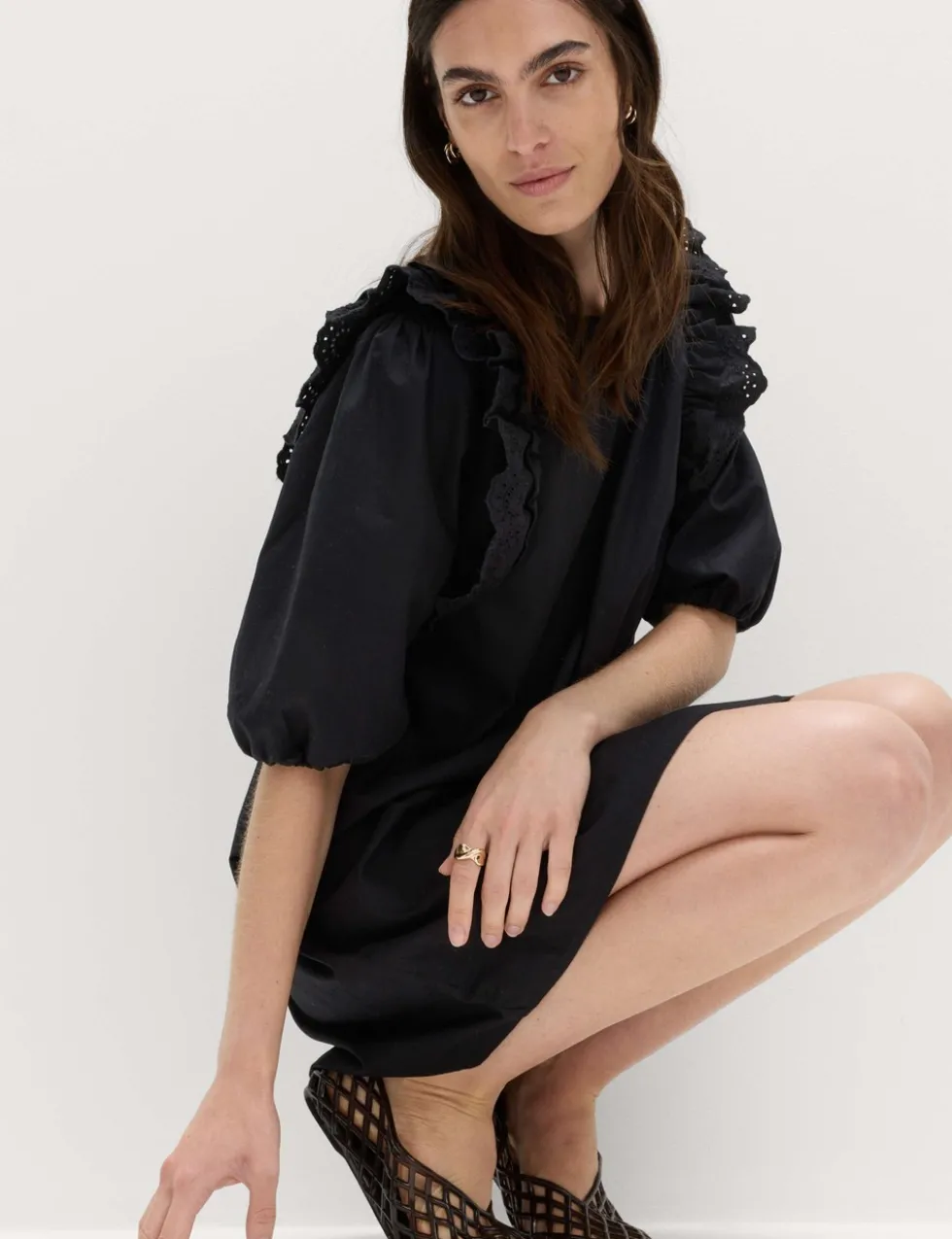 Broderie Frill Sleeve Mini Relaxed Dress