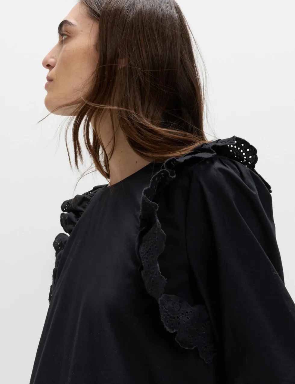 Broderie Frill Sleeve Mini Relaxed Dress