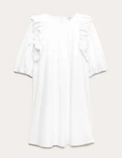Broderie Frill Sleeve Mini Relaxed Dress