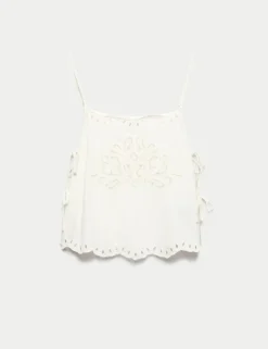 Broderie Tie Side Cami Top with Linen