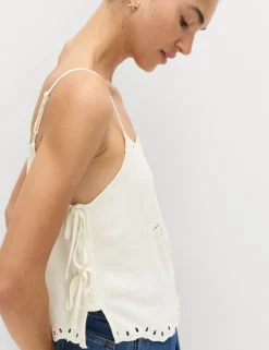 Broderie Tie Side Cami Top with Linen