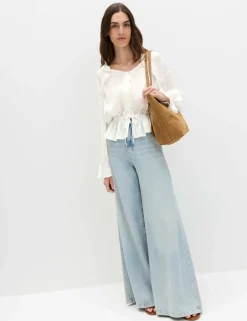 Broderie V-Neck Frill Detail Blouse