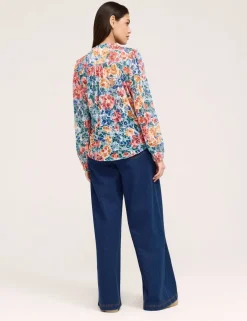 Burnout Jersey Floral Tie Neck Blouse