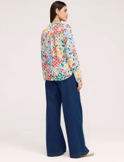 Burnout Jersey Floral Tie Neck Blouse