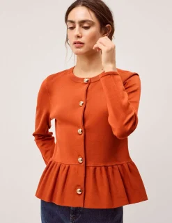 Button Front Longline Peplum Cardigan