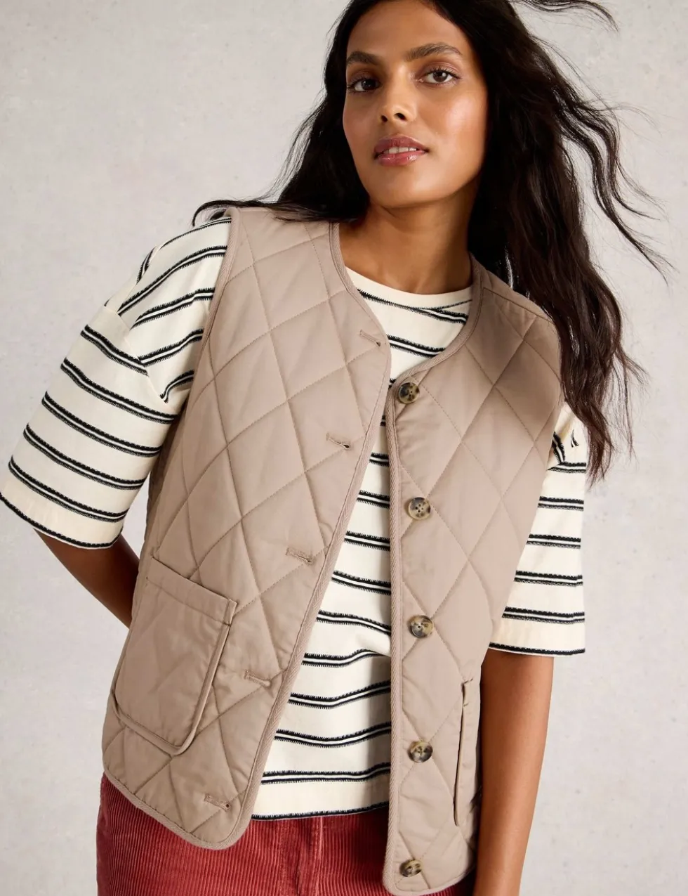Button Front Quilted Gilet