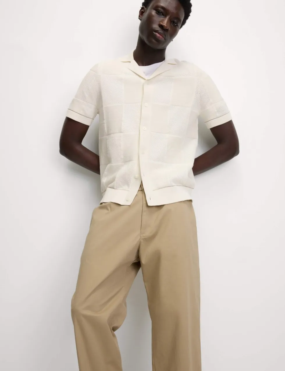 Button-Through Patchwork Knitted Polo Shirt