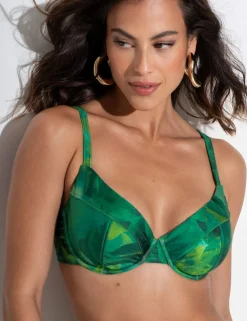 Cabana Printed Wired Plunge Bikini Top C-G