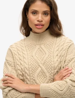 Cable Knit Funnel Neck Jumper with Wool