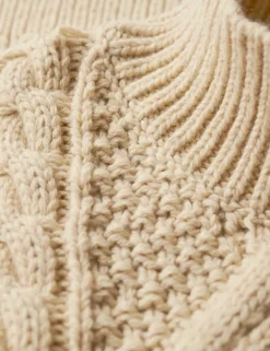 Cable Knit Funnel Neck Jumper with Wool