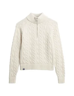 Cable Knit Half Zip Jumper with Wool