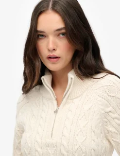 Cable Knit Half Zip Jumper with Wool
