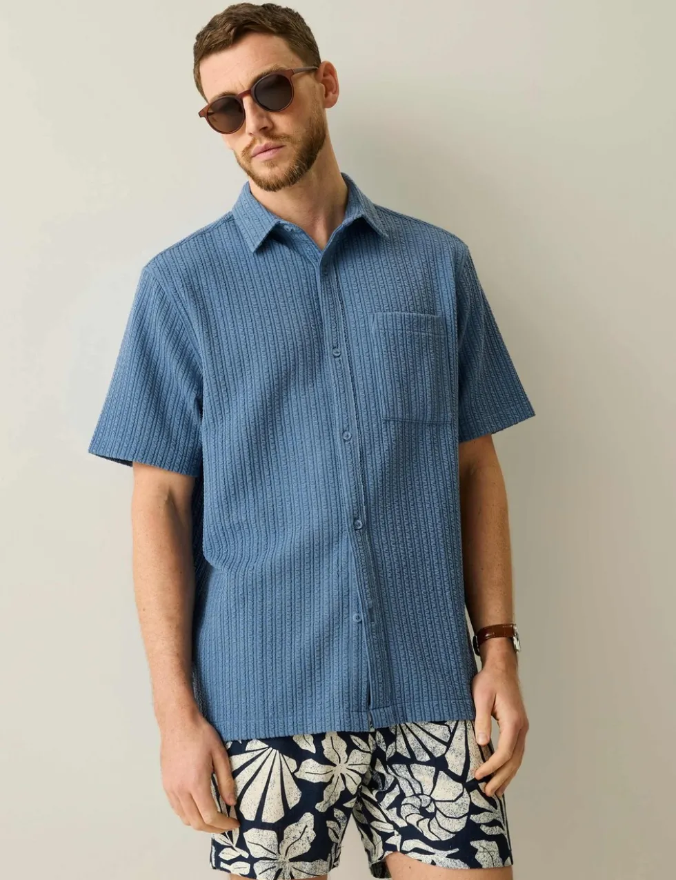 Camilo Relaxed Fit Seersucker Short Sleeve Shirt