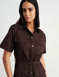Canvas Belted Mini Shirt Dress