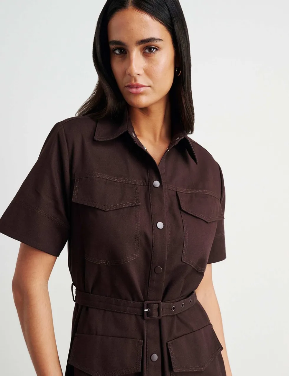 Canvas Belted Mini Shirt Dress