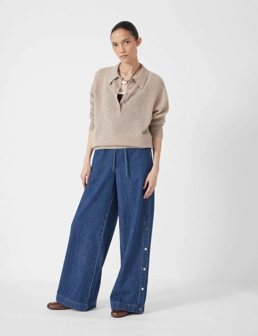 Cashmere Rich Collared Button Neck Jumper