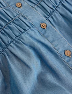 Chambray Gathered Button Through Blouse