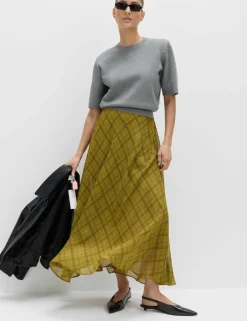 Checked Chiffon Midi A-Line Skirt