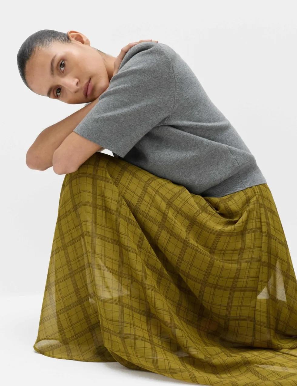 Checked Chiffon Midi A-Line Skirt