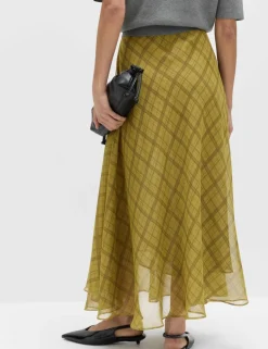Checked Chiffon Midi A-Line Skirt