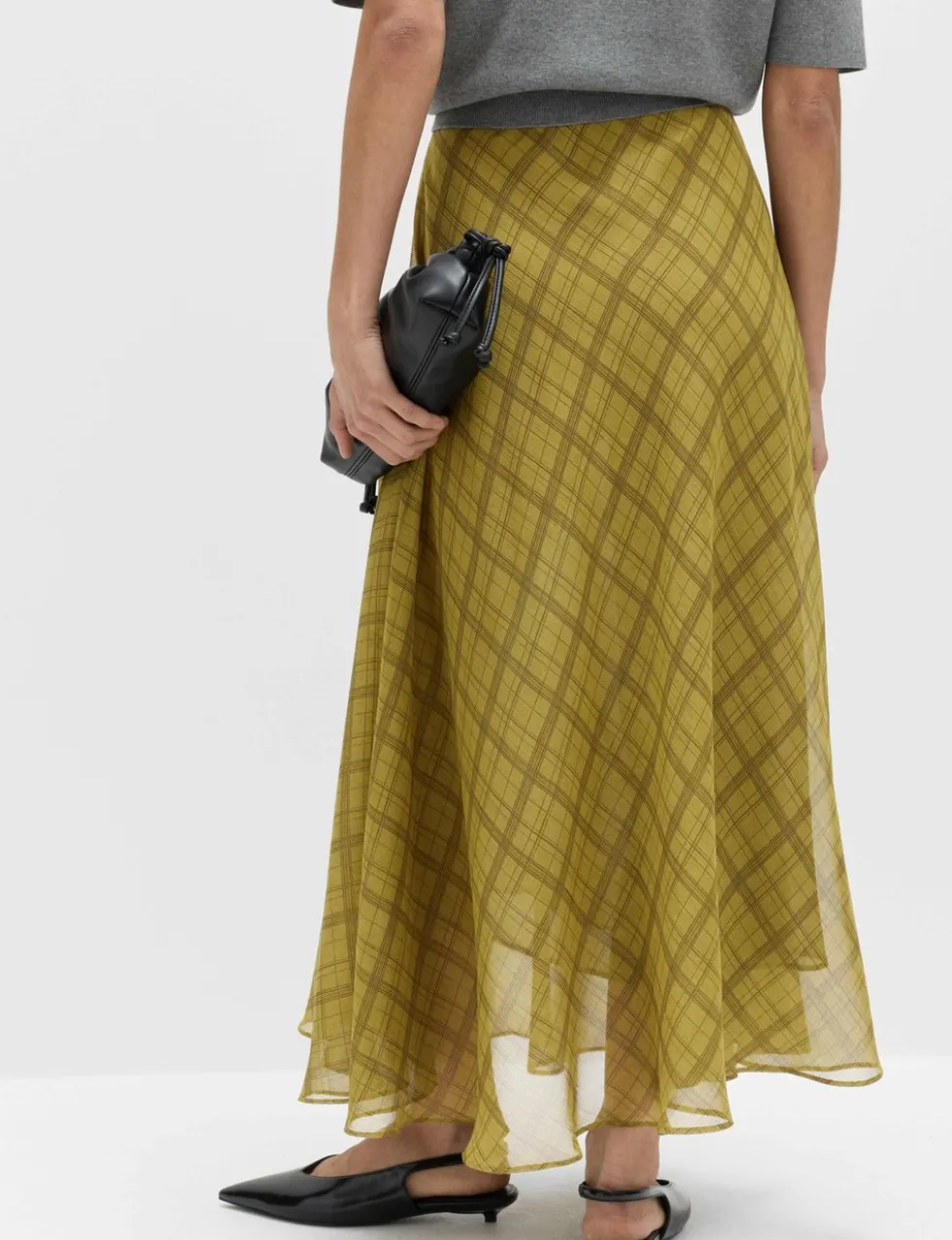 Checked Chiffon Midi A-Line Skirt