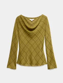 Checked Cowl Neck Top