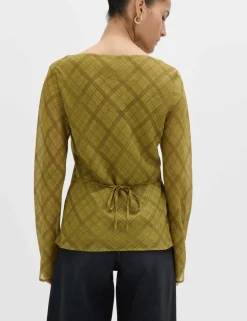 Checked Cowl Neck Top