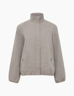 Checked Funnel Neck Bomber Jacket