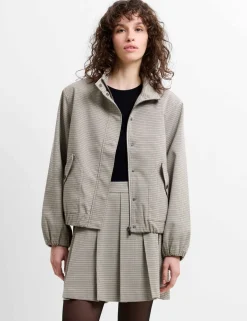 Checked Funnel Neck Bomber Jacket